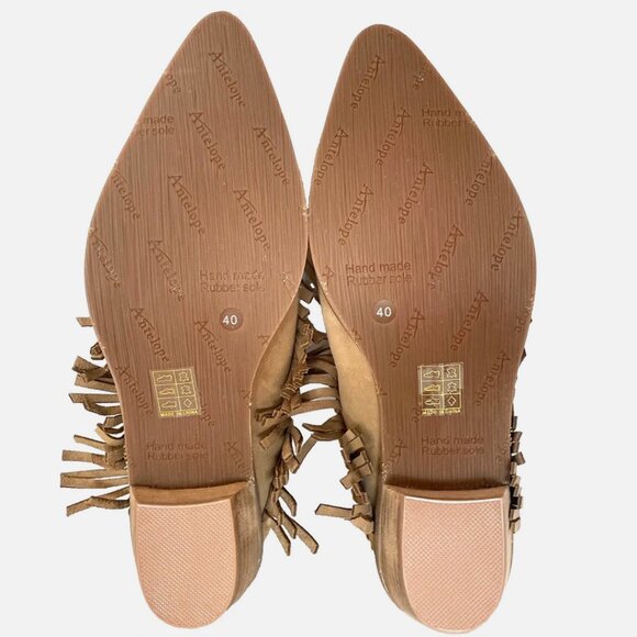 NEW! ANTELOPE DABNEY MULES SUEDE FRINGE BOOTS TAN TAUPE SHOES WOMENS 40 9 9.5 - Picture 7 of 16